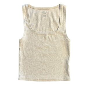 American Eagle Women's Heather Beige Ribbed Tank Small Modern Uniform